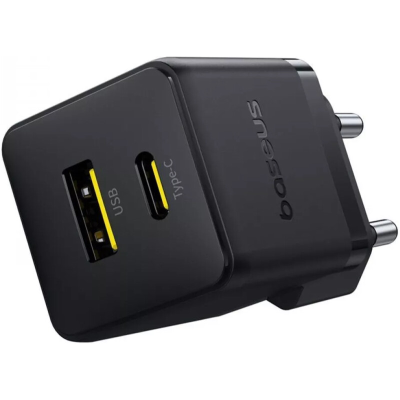 Мережевий зарядний пристрій Baseus Palm Fast Charger C+U (1USB, 1USB-C) 20W Black (P10111608113-01) + кабель USB Type-C 1 м