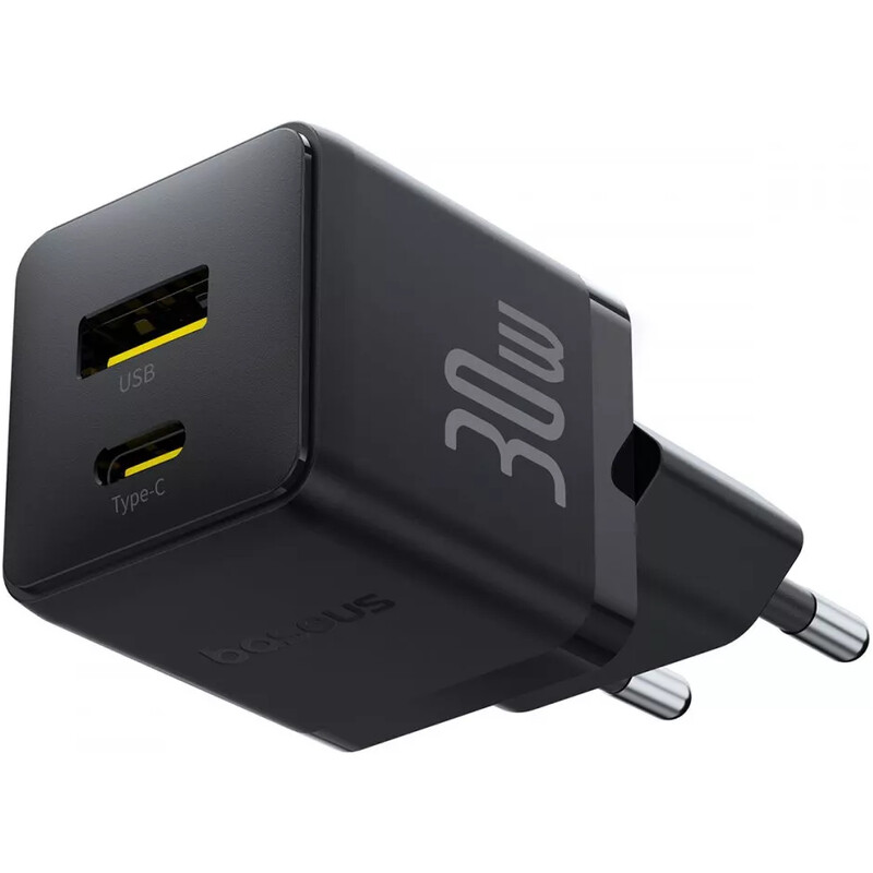 Мережевий зарядний пристрій Baseus Palm Fast Charger C+U (1USB, 1USB-C) 30W Black (P1011160A113-00)