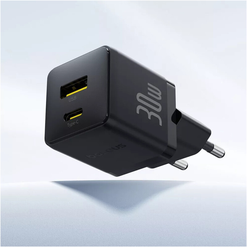 Мережевий зарядний пристрій Baseus Palm Fast Charger C+U (1USB, 1USB-C) 30W Black (P1011160A113-00)