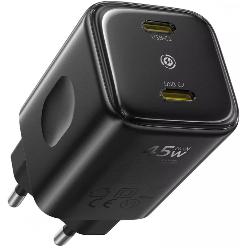 Мережевий зарядний пристрій Baseus PicoGo AN13 Fast Charger 2C (2xUSB-C) 45W Black (E0121F00)