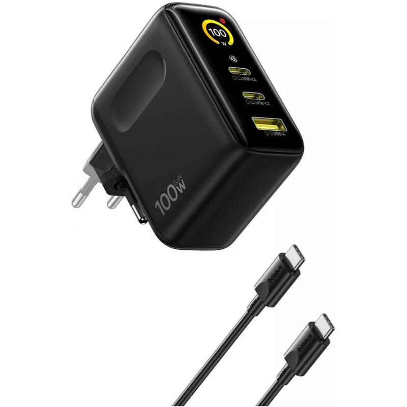 Мережевий зарядний пристрій Baseus PicoGo AE21 (2USB-C, 1USB) 100W Black (E0121B00) + кабель USB Type-C 1,5 м