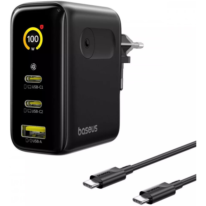 Мережевий зарядний пристрій Baseus PicoGo AE21 (2USB-C, 1USB) 100W Black (E0121B00) + кабель USB Type-C 1,5 м