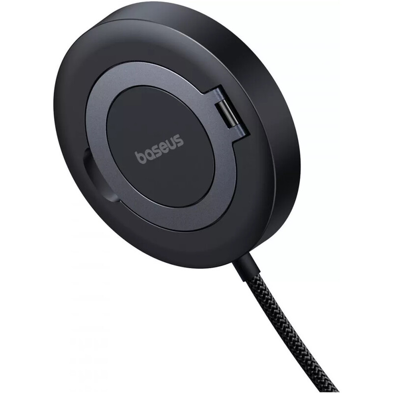 Бездротовий зарядний пристрій Baseus Simple Mini4 Magnetic Wireless Charging Stand Qi2 15W Cosmic Black (P10273300121-01) + кабель USB Type-C 1,5 м