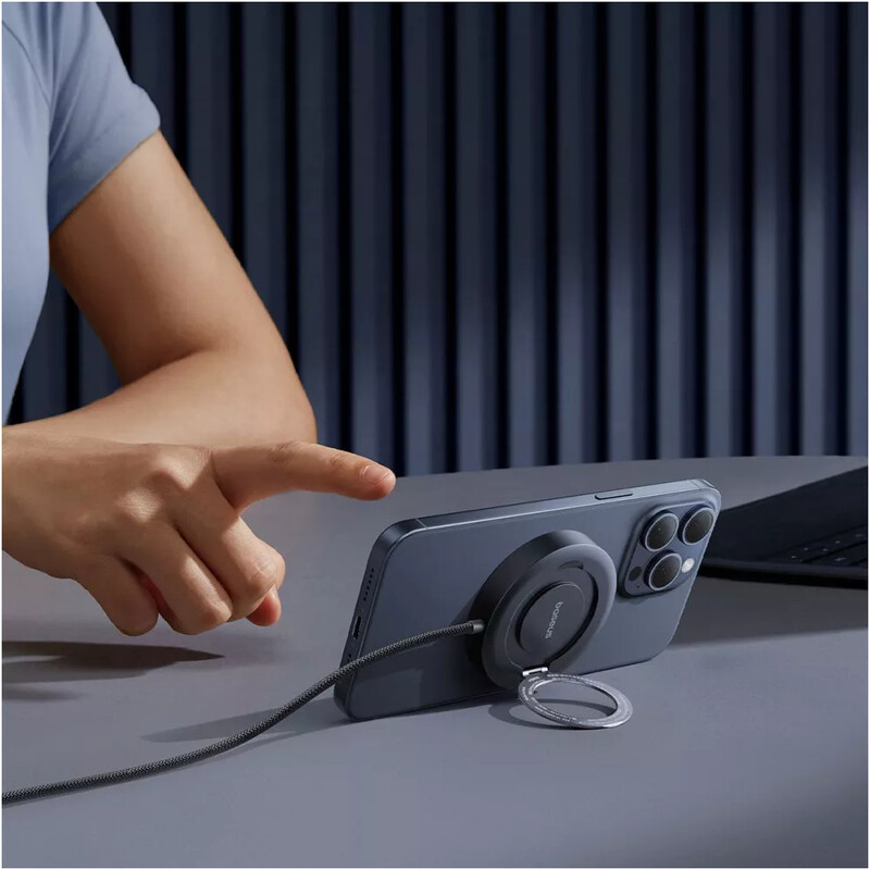 Бездротовий зарядний пристрій Baseus Simple Mini4 Magnetic Wireless Charging Stand Qi2 15W Cosmic Black (P10273300121-01) + кабель USB Type-C 1,5 м