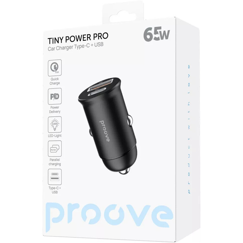 Автомобільний зарядний пристрій Proove Tiny Power Pro (1USB, 1USB-C) 65W Black (ACTP65110001)