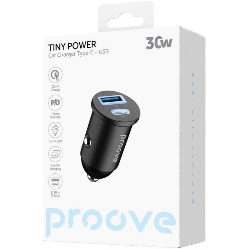 Автомобільний зарядний пристрій Proove Tiny Power (1USB, 1USB-C) 30W Black (ACTP30111201)