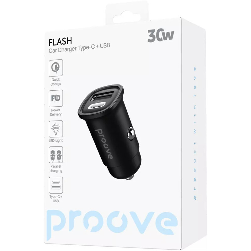 Автомобільний зарядний пристрій Proove Flash (1USB, 1USB-C) 30W Black (CCFL30111201)