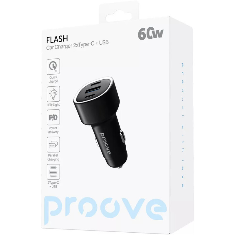 Автомобільний зарядний пристрій Proove Flash (2xUSB-C, 1USB) 60W Black (CCFL60111201)