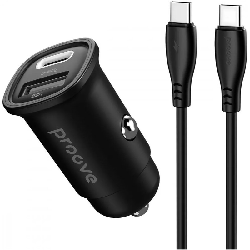 Автомобільний зарядний пристрій Proove Flash (1USB, 1USB-C) 30W Black (CCFC30111201) + кабель USB Type-C 1 м