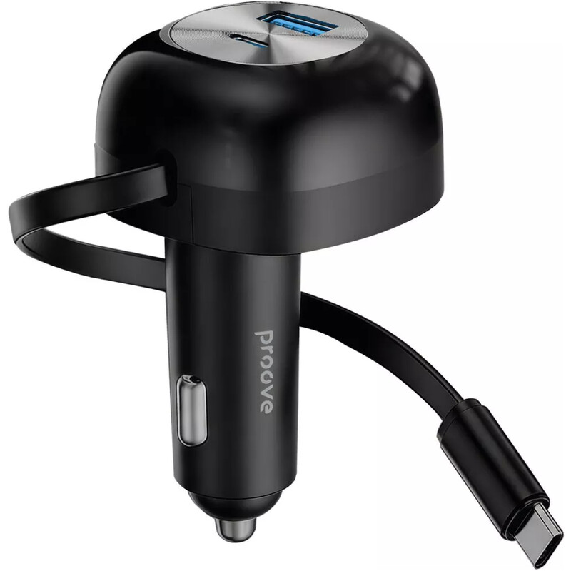 Автомобільний зарядний пристрій Proove Pulsar (1USB, 1USB-C, вбудований кабель USB-C) 65W Black (CCPR65110001)