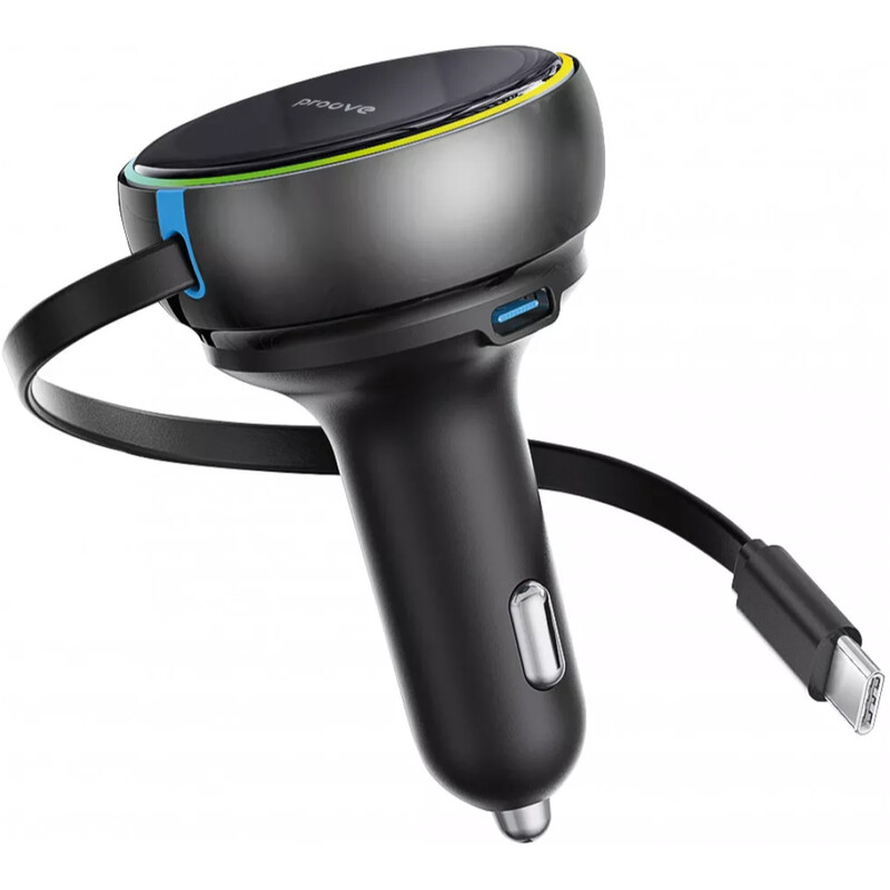 Автомобільний зарядний пристрій Proove Hammer (1USB, 1USB-C, вбудований кабель USB-C) 81W Black (CCHR81110001)