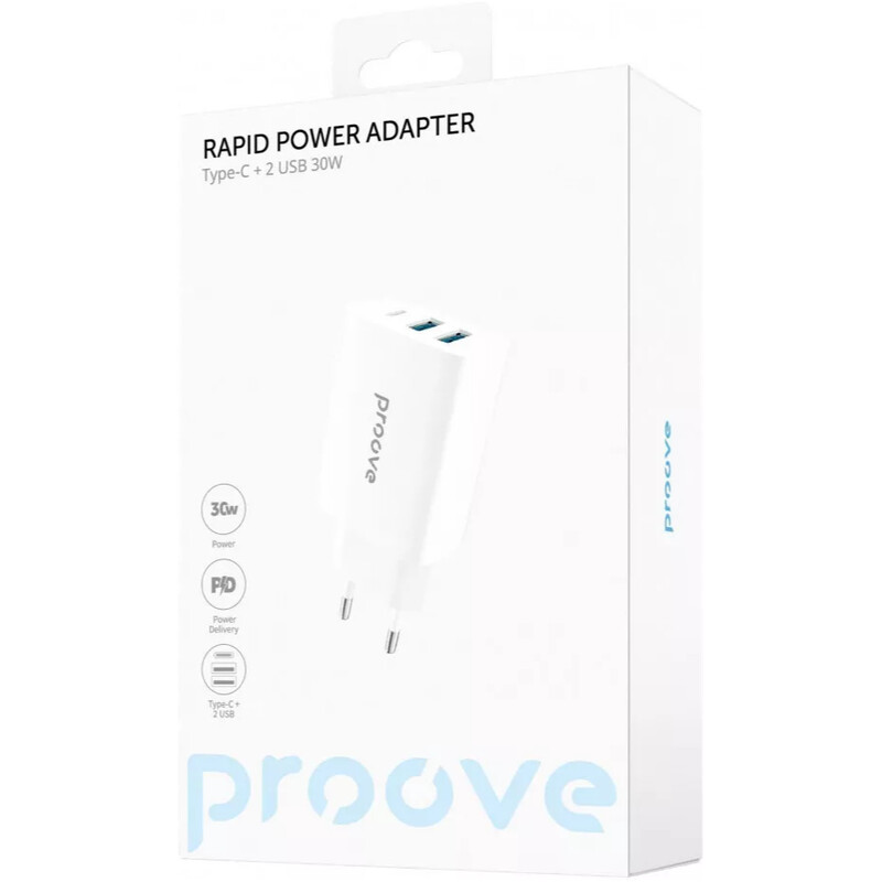 Мережевий зарядний пристрій Proove Rapid (2USB, 1USB-C) 30W White (WCRP30210002)