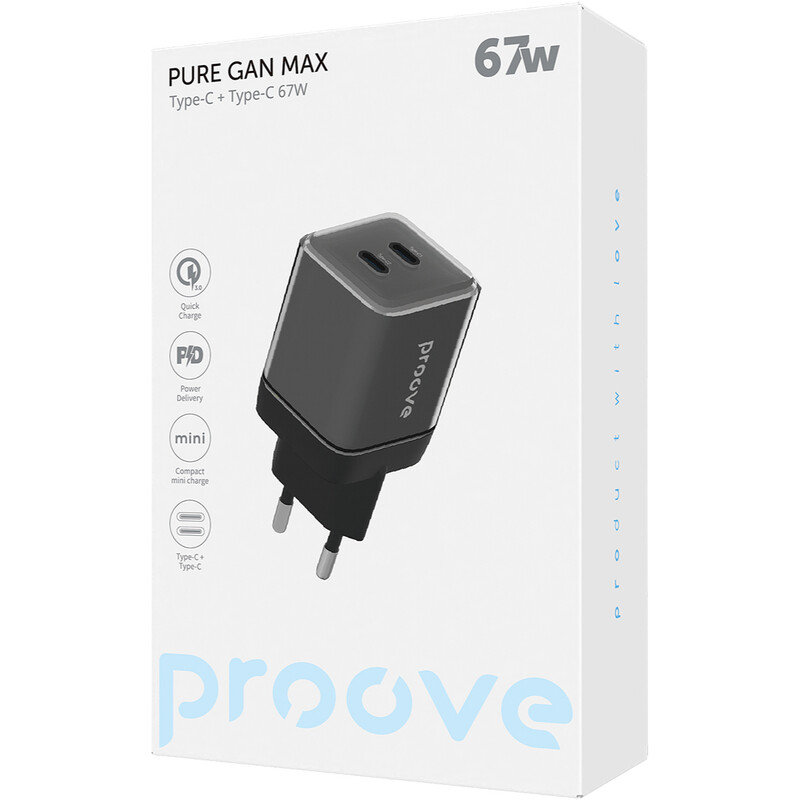 Мережевий зарядний пристрій Proove Pure GaN Max (2xUSB-C) 67W Black (WCPU67022201)