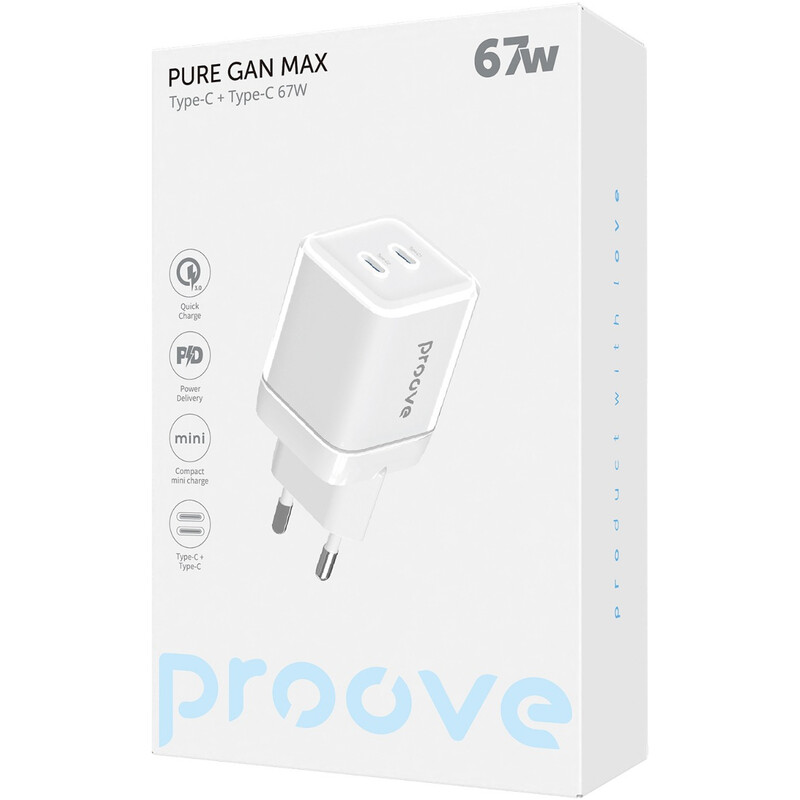 Мережевий зарядний пристрій Proove Pure GaN Max (2xUSB-C) 67W White (WCPU67022202)