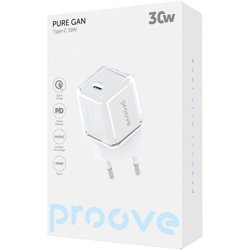 Мережевий зарядний пристрій Proove Pure GaN (1USB-C) 30W White (WCPU30012202)