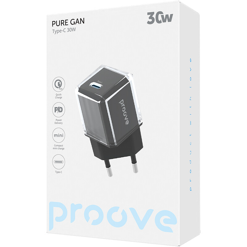 Мережевий зарядний пристрій Proove Pure GaN (1USB-C) 30W Black (WCPU30012201)