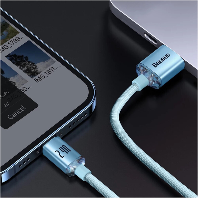 Кабель Baseus Crystal Shine Series Fast Charging USB-A - Lightning (M/M), 2.4A, 1.2 м Sky Blue (CAJY001103)