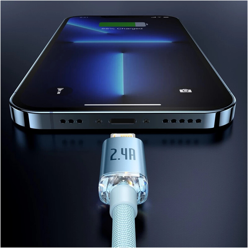 Кабель Baseus Crystal Shine Series Fast Charging USB-A - Lightning (M/M), 2.4A, 1.2 м Sky Blue (CAJY001103)