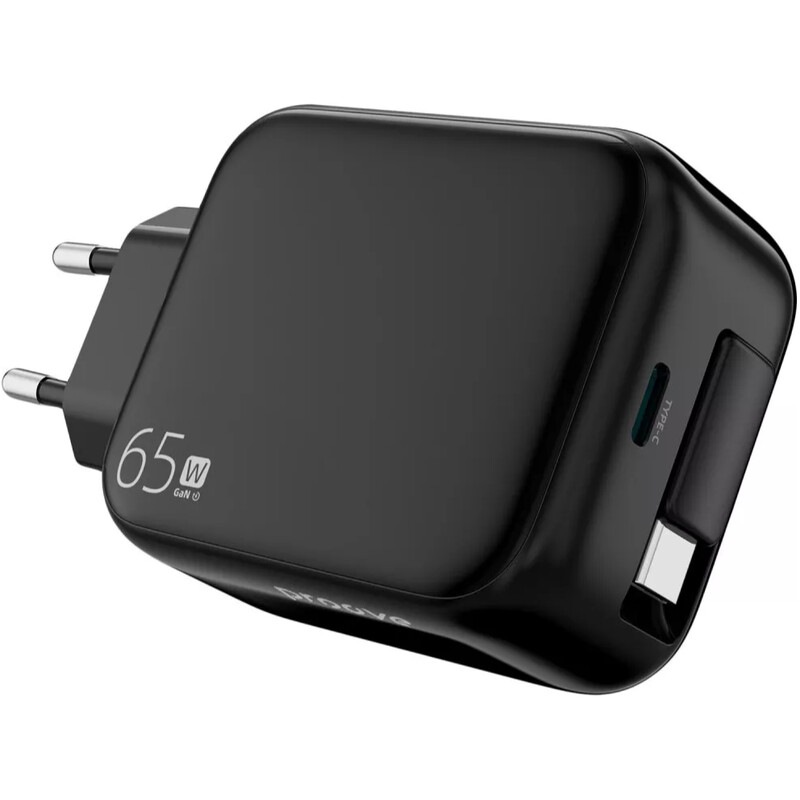 Сетевое зарядное устройство Proove Fixtape GaN (1USB-C, вбудований кабель USB-C) 65W Black (WCFP65010201)
