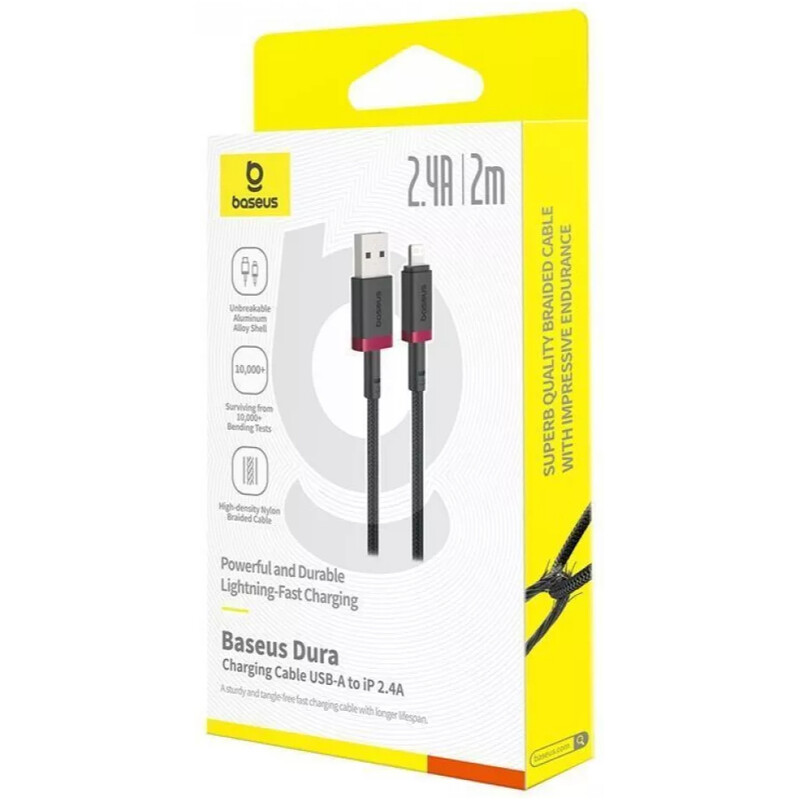 Кабель Baseus Dura Series Fast Charging USB Type-A - Lightning (M/M), 2.4A, 2 м, Black/Red (P10377801U01-03)
