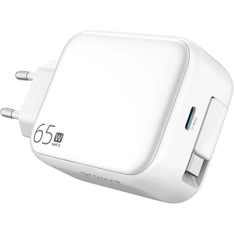 Сетевое зарядное устройство Proove Fixtape GaN (1USB-C, вбудований кабель USB-C) 65W White (WCFP65010202)
