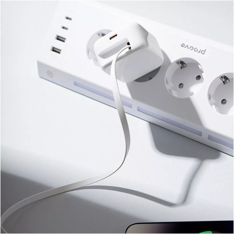 Сетевое зарядное устройство Proove Fixtape GaN (1USB-C, вбудований кабель USB-C) 65W White (WCFP65010202)