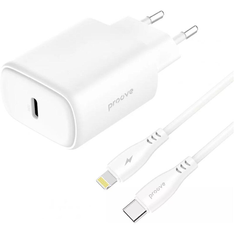 Мережевий зарядний пристрій Proove Silicone Power 2 (1USB-C) 20W White (WCSP22010002) + кабель USB Type-C 1 м Lightning