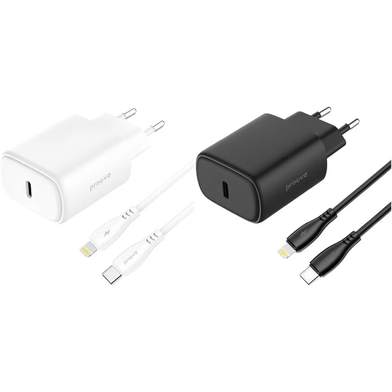 Мережевий зарядний пристрій Proove Silicone Power 2 (1USB-C) 20W White (WCSP22010002) + кабель USB Type-C 1 м Lightning