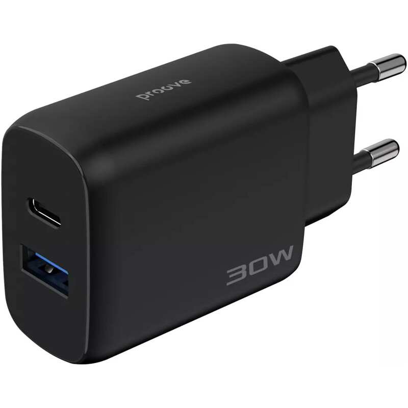Мережевий зарядний пристрій Proove Silicone Power 2 (1USB-C, 1USB) 30W Black (WCSP23011001) + кабель USB Type-C 1 м