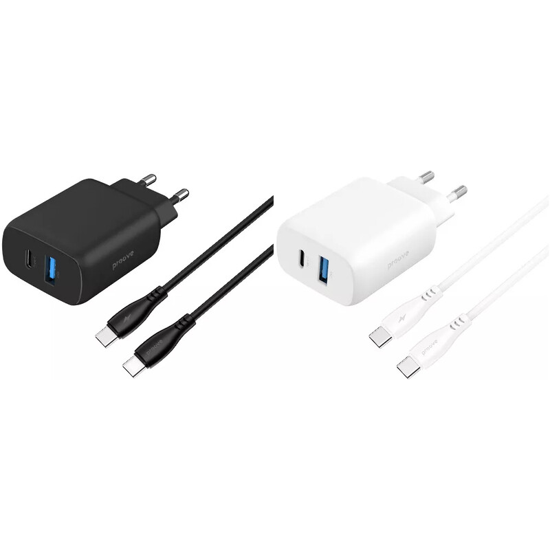 Мережевий зарядний пристрій Proove Silicone Power 2 (1USB-C, 1USB) 30W White (WCSP23011002) + кабель USB Type-C 1 м