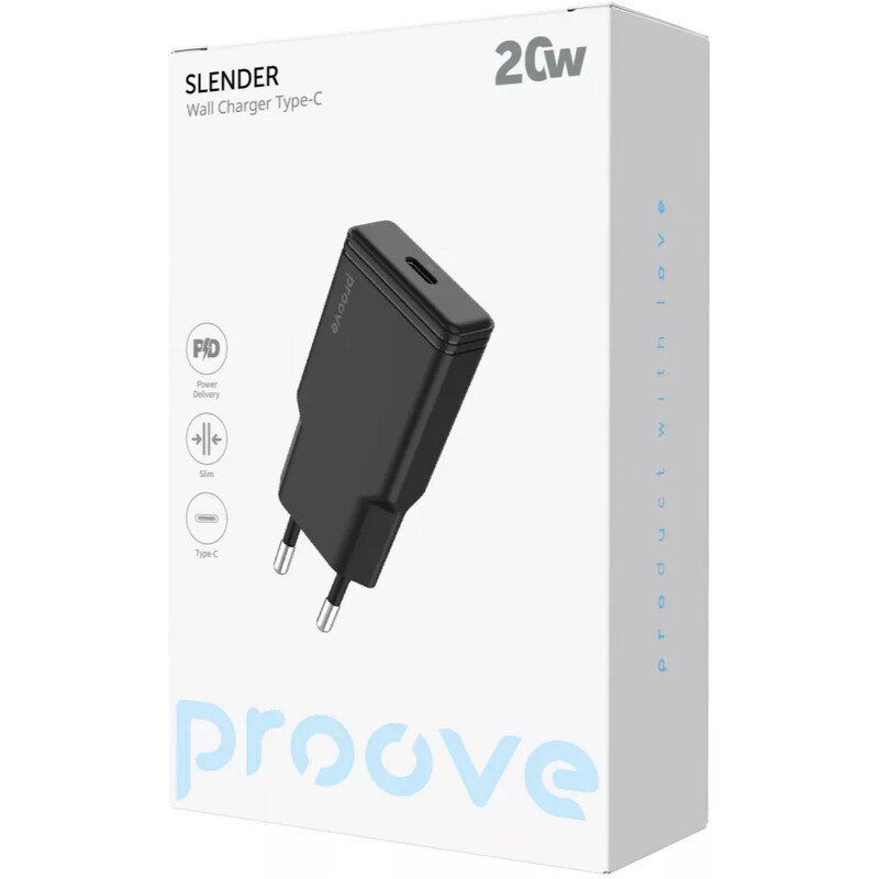Мережевий зарядний пристрій Proove Slender (1USB-C) 20W Black (WCSS20010001)