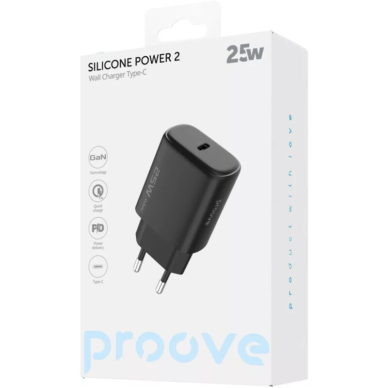 Мережевий зарядний пристрій Proove Silicone Power 2 (1USB-C) 25W Black (WCSP25010001)