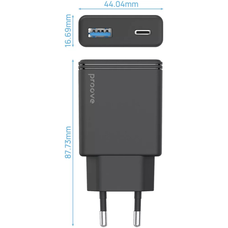 Мережевий зарядний пристрій Proove Slender (1USB-C, 1USB) 45W Black (WCSL45110001)