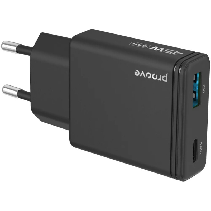 Мережевий зарядний пристрій Proove Slender (1USB-C, 1USB) 45W Black (WCSL45110001)