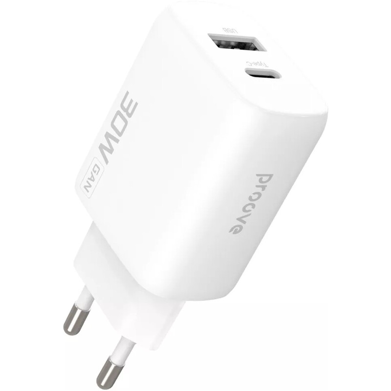 Мережевий зарядний пристрій Proove Silicone Power 2 (1USB-C, 1USB) 30W White (WCSP23110002)