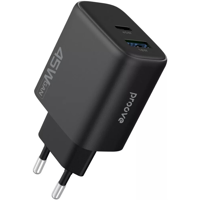 Мережевий зарядний пристрій Proove Silicone Power 2 (1USB-C, 1USB) 45W Black (WCSP24110001)