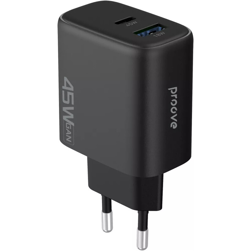 Мережевий зарядний пристрій Proove Silicone Power 2 (1USB-C, 1USB) 45W Black (WCSP24110001)