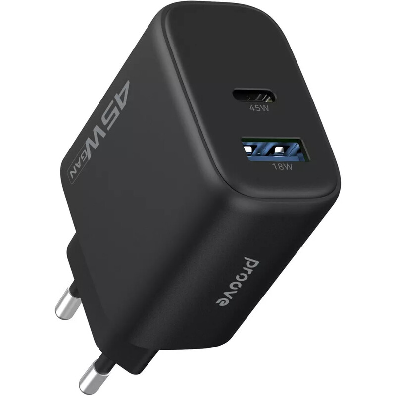 Мережевий зарядний пристрій Proove Silicone Power 2 (1USB-C, 1USB) 45W Black (WCSP24110001)