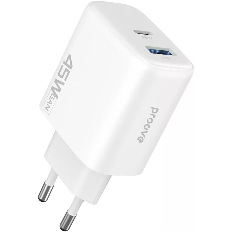 Мережевий зарядний пристрій Proove Silicone Power 2 (1USB-C, 1USB) 45W White (WCSP24110002)