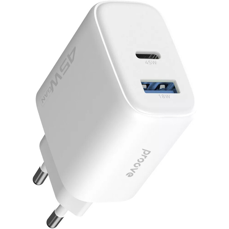 Мережевий зарядний пристрій Proove Silicone Power 2 (1USB-C, 1USB) 45W White (WCSP24110002)