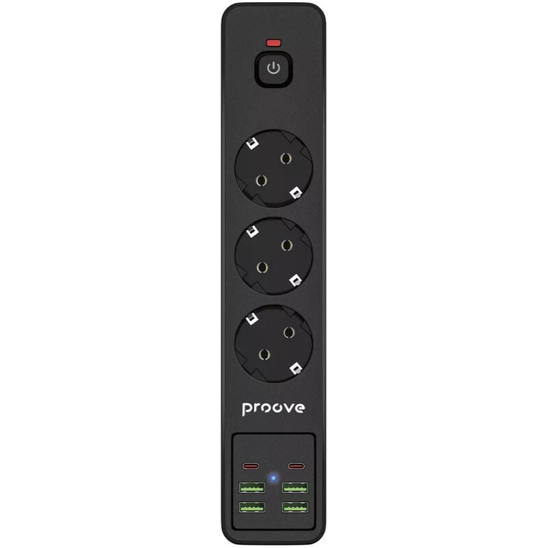 Фільтр живлення Proove Power Socket P-03 3 розетки, 4USB + 2USB-C, 2500W, 2 м, Black (PSP342420001)