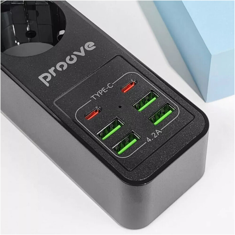 Фільтр живлення Proove Power Socket P-03 3 розетки, 4USB + 2USB-C, 2500W, 2 м, Black (PSP342420001)