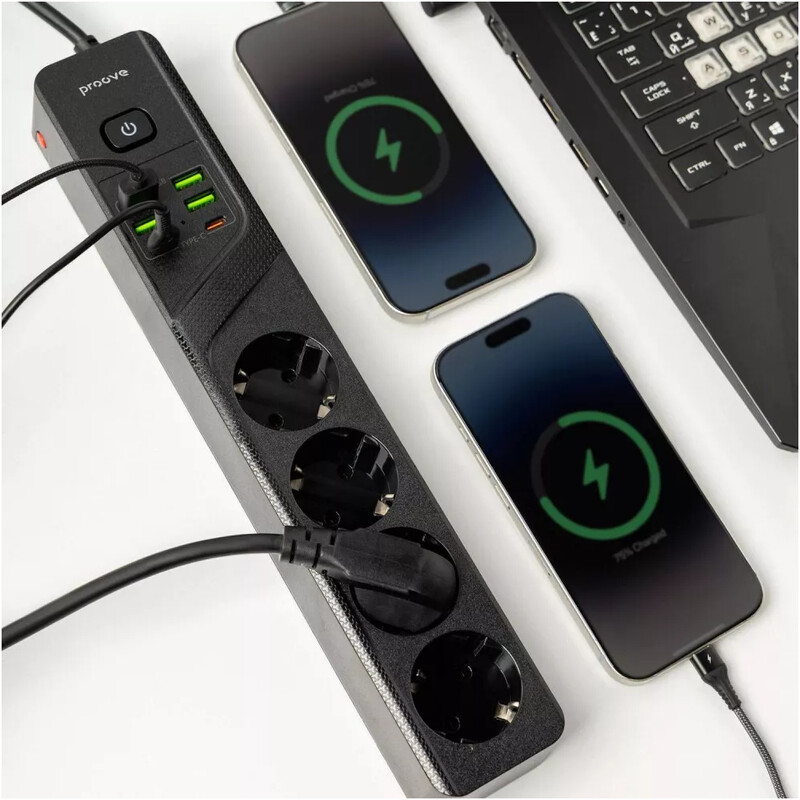 Фільтр живлення Proove Power Socket P-04 4 розетки, 4USB + 2USB-C (2500W), 2 м, Black (PSP442420001)