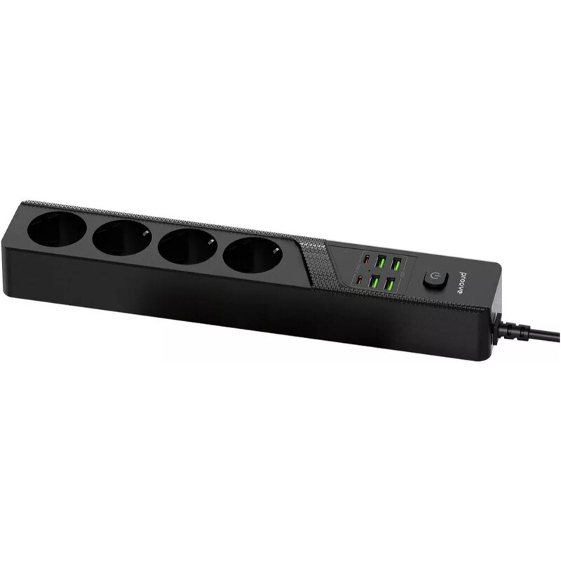 Фільтр живлення Proove Power Socket P-04 4 розетки, 4USB + 2USB-C (2500W), 2 м, Black (PSP442420001)