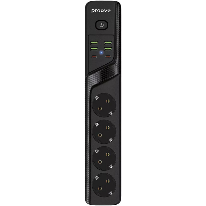 Фільтр живлення Proove Power Socket P-04 4 розетки, 4USB + 2USB-C (2500W), 2 м, Black (PSP442420001)