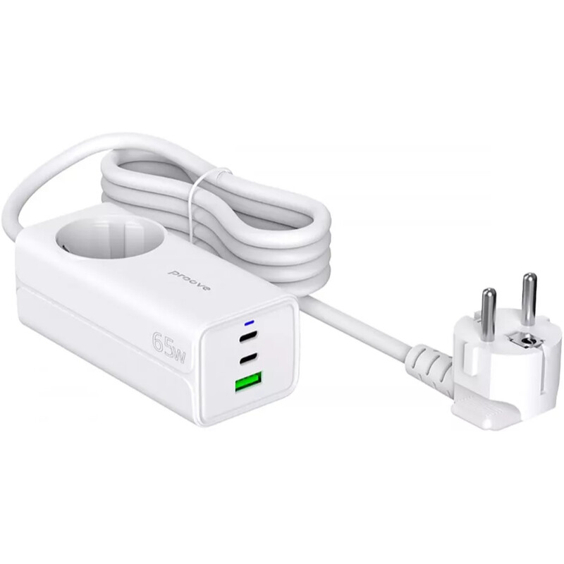 Фільтр живлення Proove Power Strip PD-02 1 розетка, 3USB (2USB-C + 1USB) 65W, 1,5 м, White (PSP165210001)