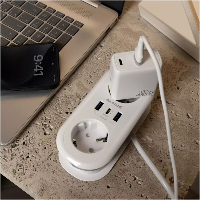Фільтр живлення Proove Supercoil (2 розетки, 2USB + 1USB-C) 20W, 1,5 м, White (PSPS25002102)