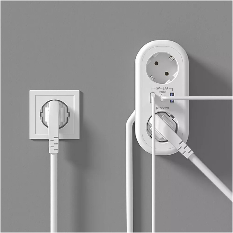 Фільтр живлення Proove Supercoil (2 розетки, 2USB + 1USB-C) 20W, 1,5 м, White (PSPS25002102)