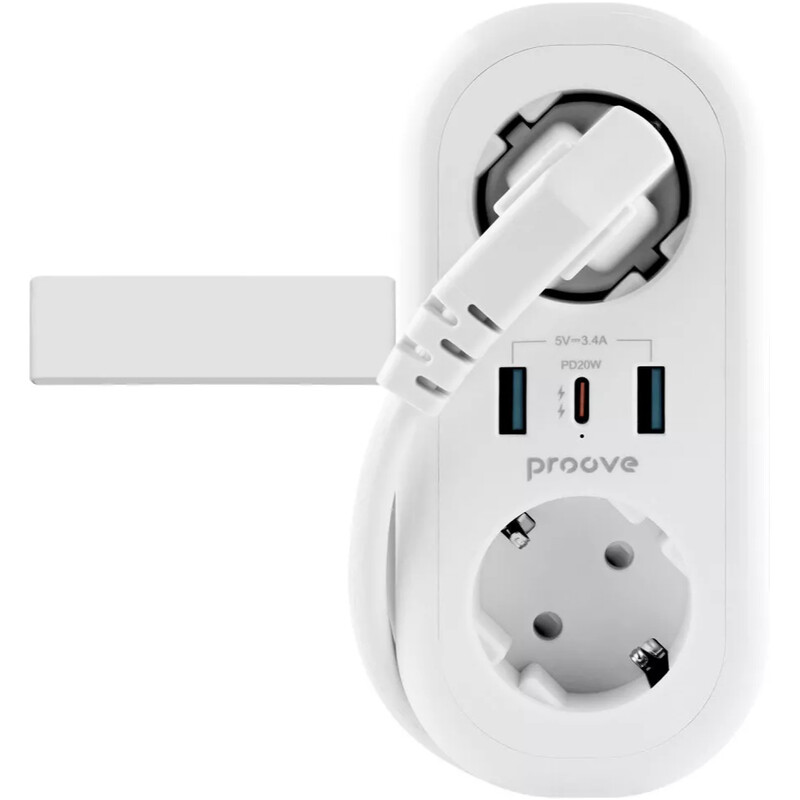 Фільтр живлення Proove Supercoil (2 розетки, 2USB + 1USB-C) 20W, 1,5 м, White (PSPS25002102)