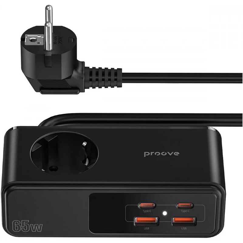 Фільтр живлення Proove Homester Pro 1 розетка, 2USB + 2USB-C (65W), 1,5 м, Black (PSHP25002201)